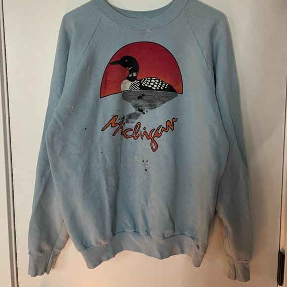 Vintage Michigan Loon Crewneck Sweatshirt, Paint Plattered - Size XL - Picture 1 of 4